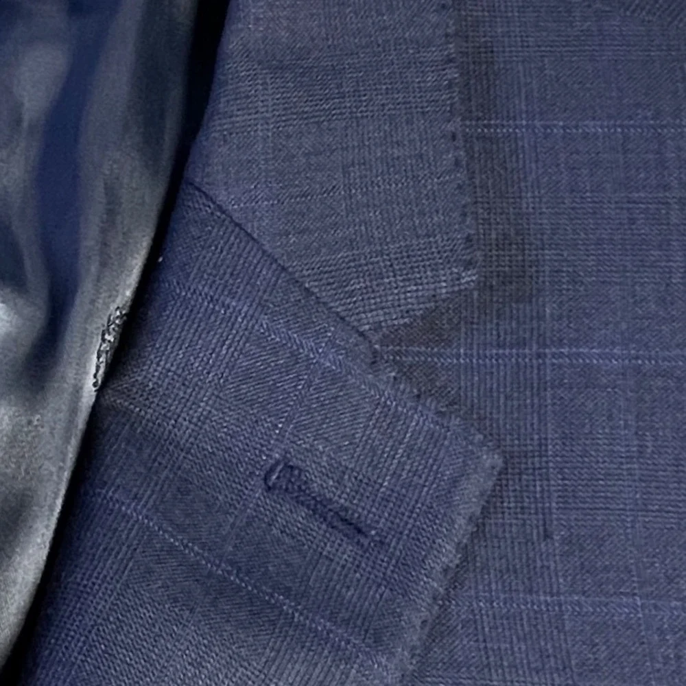 Lauren Ralph Lauren Men 46L Slim Fit Navy Blue GLEN PLAID Wool Blazer Sport Coat